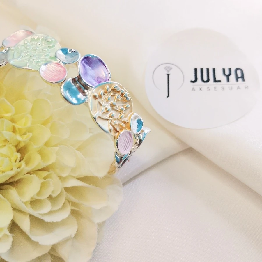 RENKLİ GÜMÜŞ RENGİ MİNELİ  LASTİKLİ BİLEKLİK