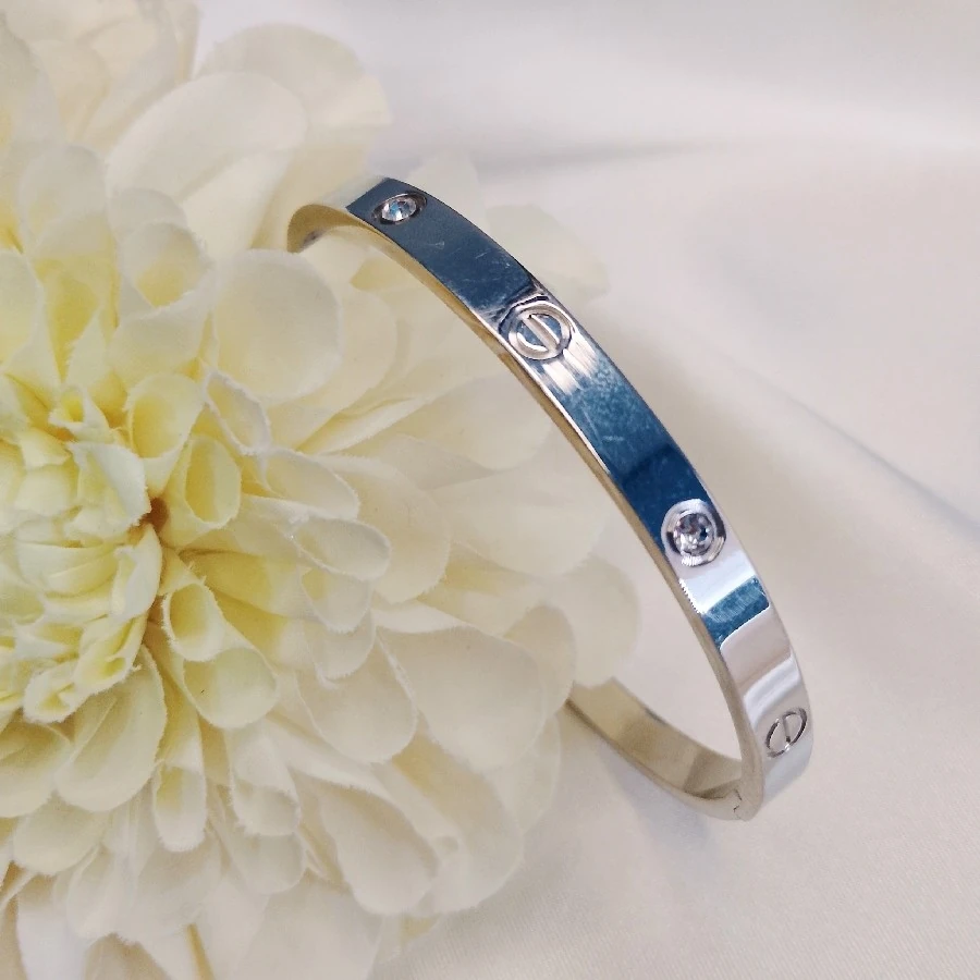 ÇELİK GÜMÜŞ RENGİ MARKA TAŞLI KARARMAZ PASLANMAZ 21 CM KELEPÇE