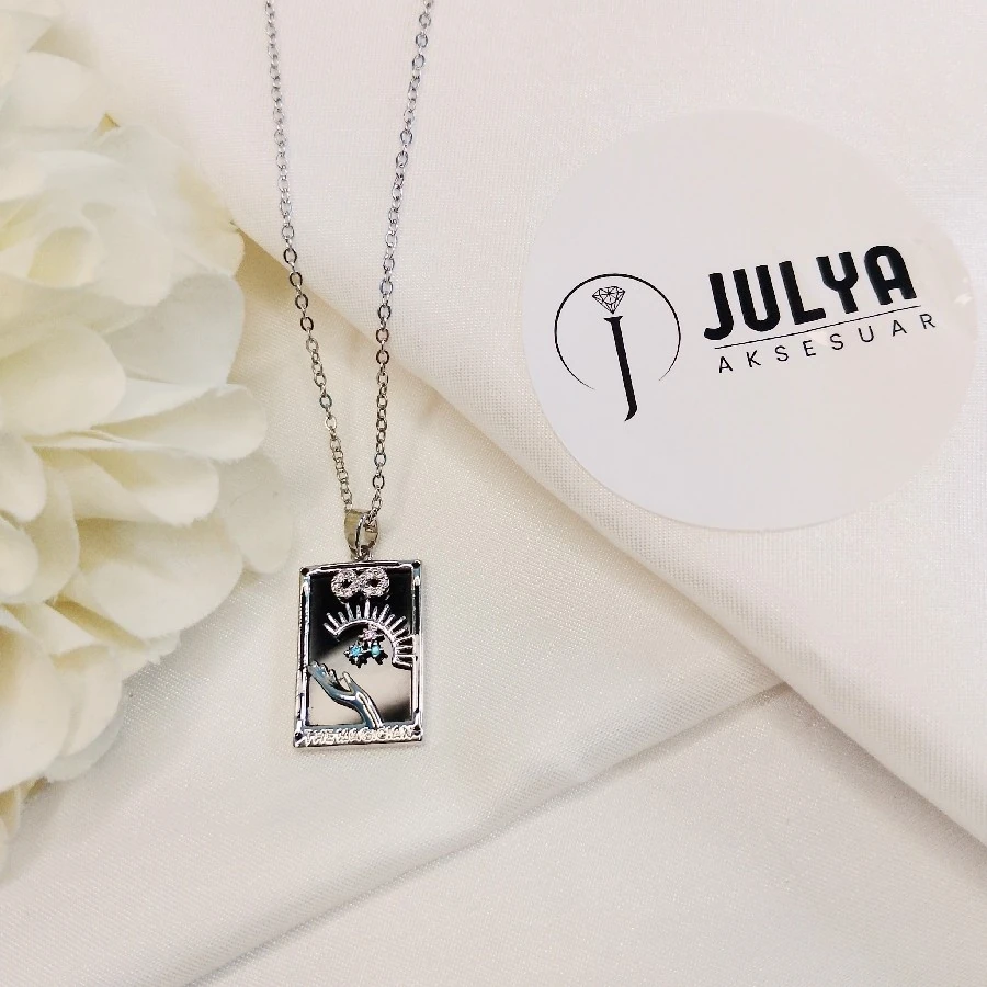 ÇELİK GÜMÜŞ RENGİ PASLANMAZ KARARMAZ 45+5 CM TAROT KOLYE