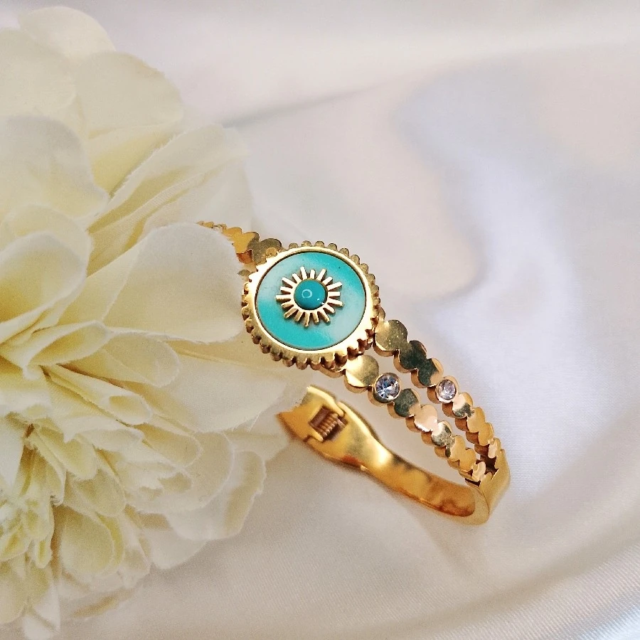 ÇELİK GOLD TAŞLI TURKUAZ DOĞAL TAŞLI  20 CM KELEPÇE