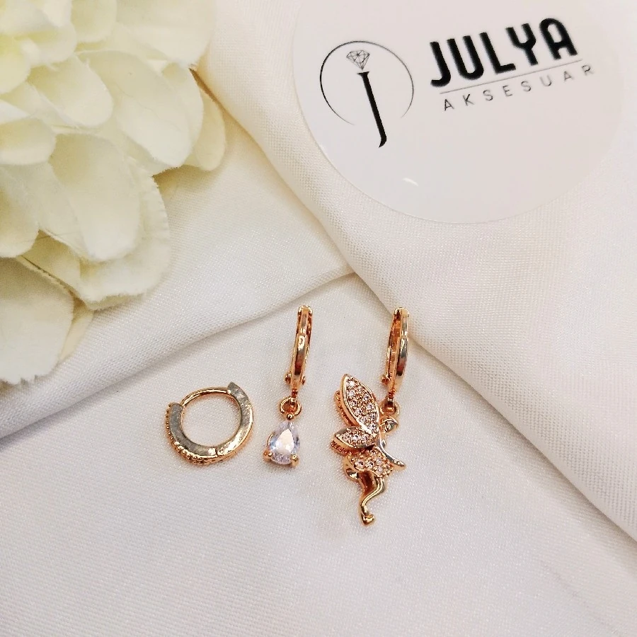 ÇELİK GOLD KARARMAZ PASLANMAZ DAMLA  MELEK 3 LÜ KÜPE