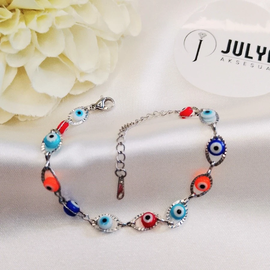 ÇELİK GOLD KARARMAZ PASLANMAZ NAZAR BONCUKLU BİLEKLİK