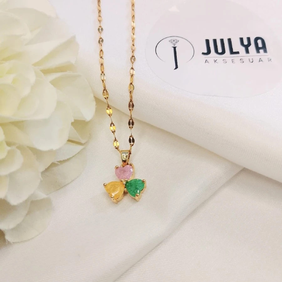 ÇELİK GOLD KARARMAZ PASLANMAZ RENKLİ  ZİRKON TAŞLI  45+5 CM   KOLYE