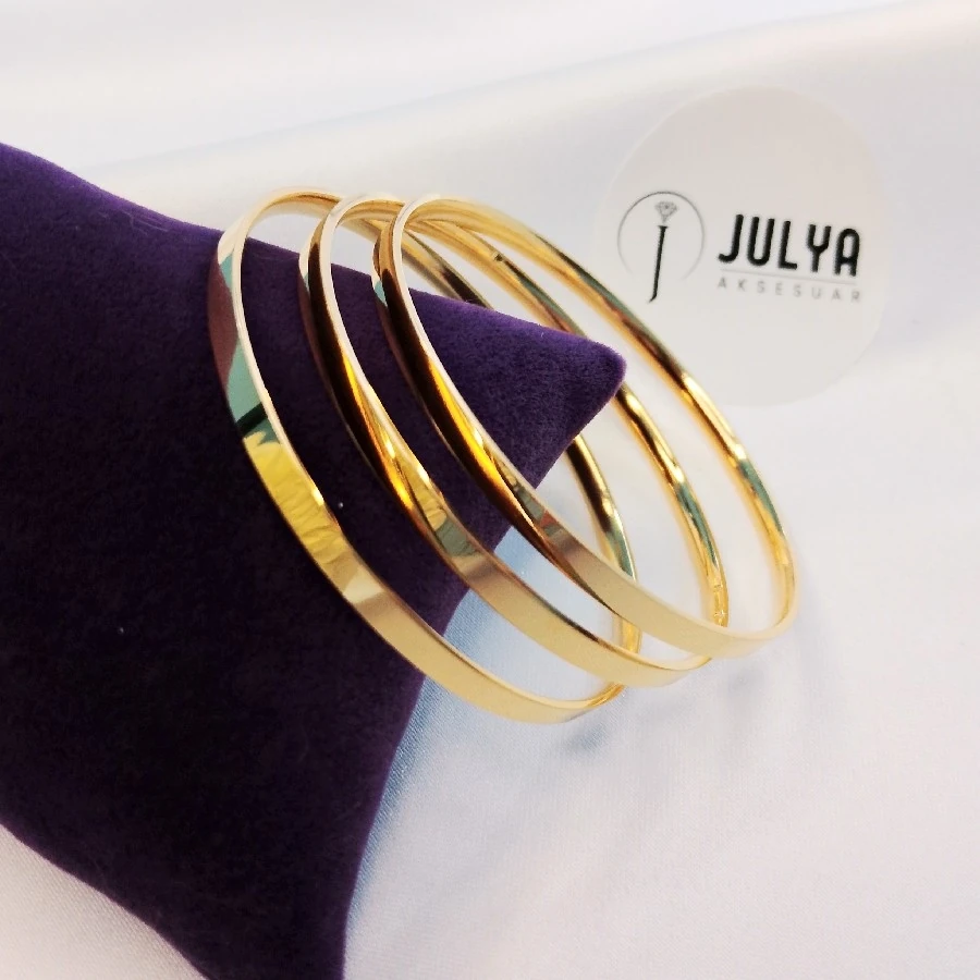 ÇELİK GOLD KARARMAZ PASLANMAZ DÜZ KALIN  21 CM AJDA BİLEZİK