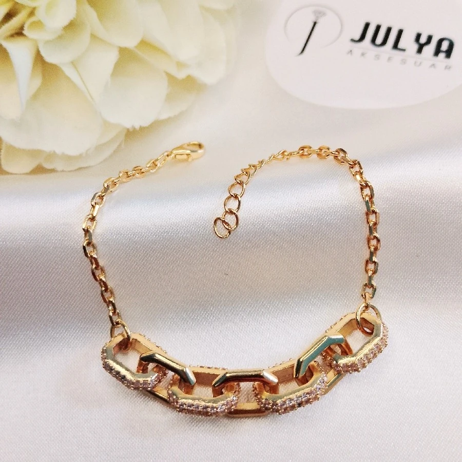 GOLD PİRİNÇ KAPLAMA  GEÇİRMELİ BİLEKLİK