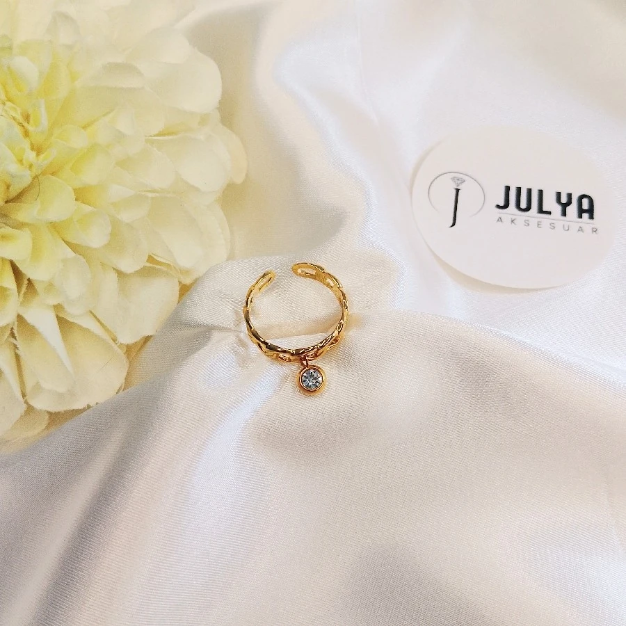 ÇELİK GOLD KARARMAZ PASLANMAZ DAMLA TAŞLI AYARLANABİLİR ÖRGÜ YUZÜK