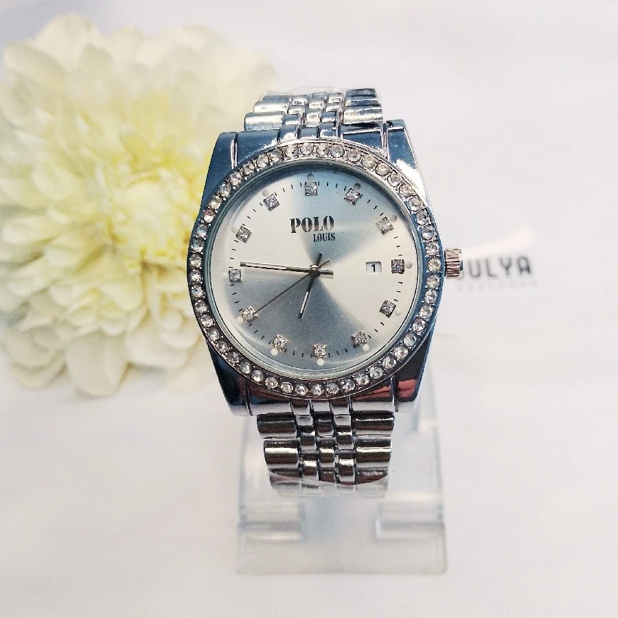 ÇELİK GÜMÜŞ RENGİ KARARMAZ PASLANMAZ TAŞLI ŞIK ERKEK KOL SAATİ