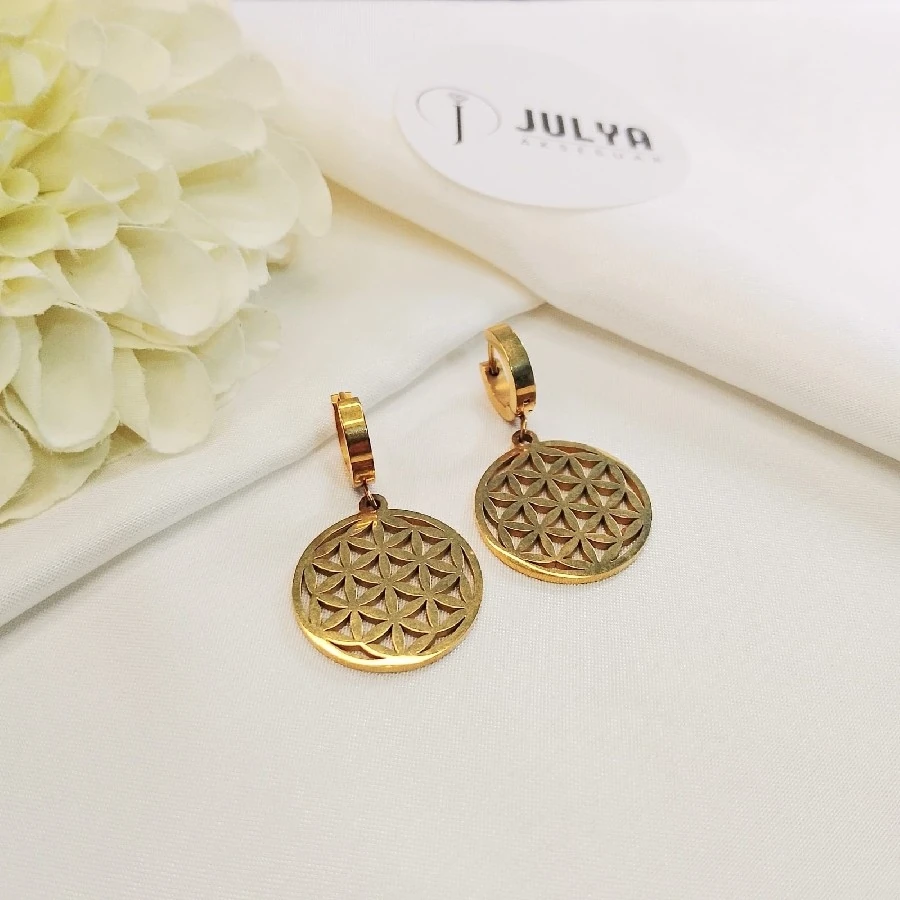 ÇELİK GOLD KARARMAZ PASLANMAZ YAŞAM ÇİÇEĞİ  KÜPE