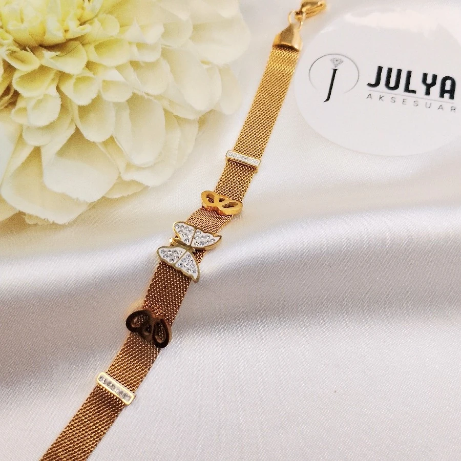 ÇELİK GOLD KARARMAZ PASLANMAZ TAŞLI KELEBEK HASIR ŞIK HASIR ZİNCİR