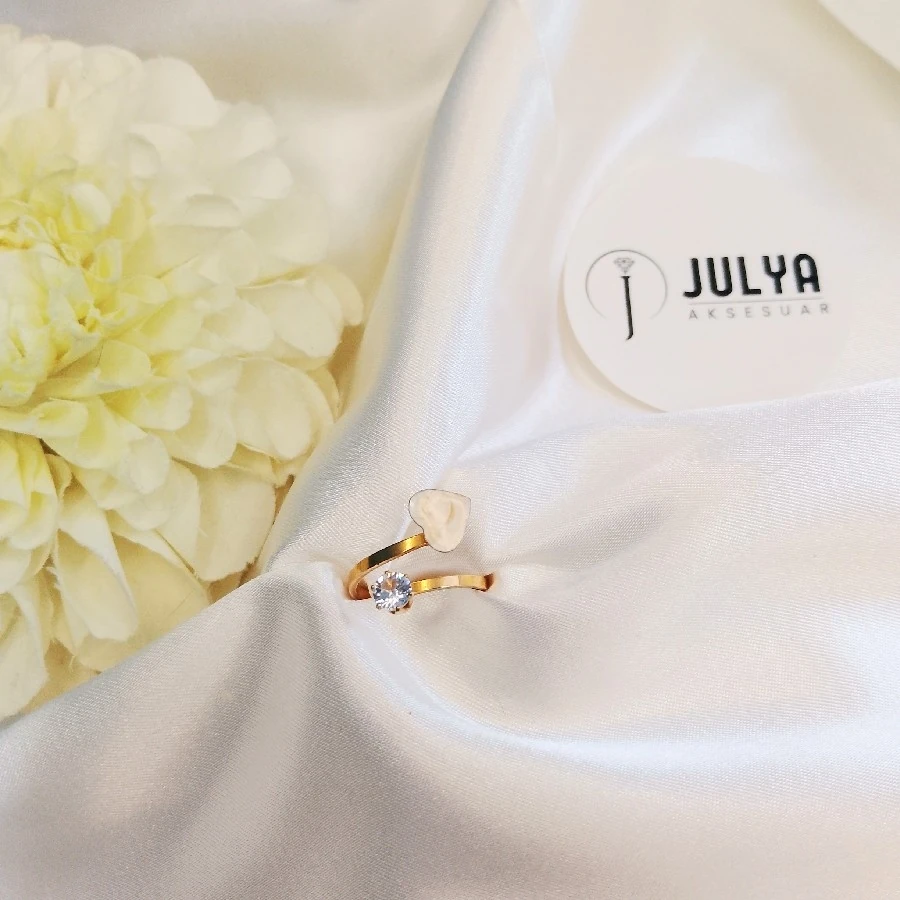 ÇELİK GOLD KARARMAZ PASLANMAZ SEDEFLİ TAŞLI AYARLANABİLİR YÜZÜK