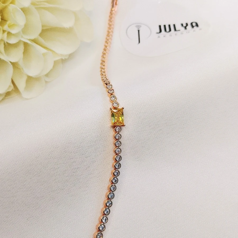 ÇELİK GOLD KARARMAZ PASLANMAZ SARİKRİSTAL TAŞLI SUYOLU BİLEKLİK