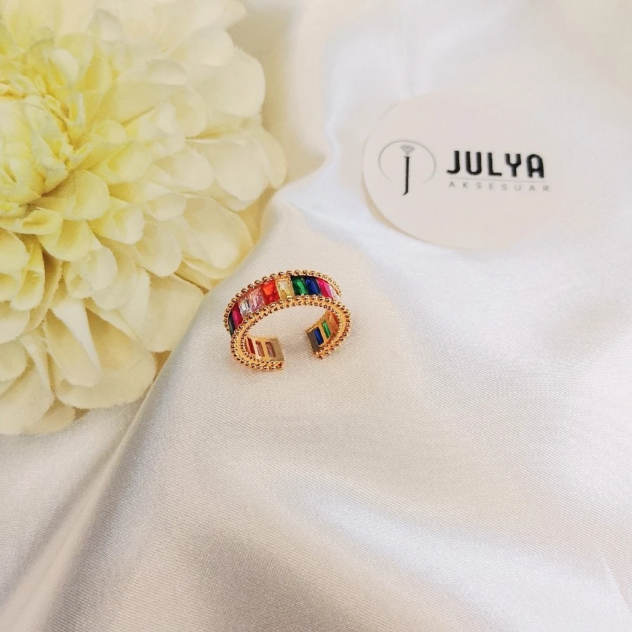 ÇELİK GOLD KARARMAZ PASLANMAZ RENKLİ SU YOLU TAŞLI  AYARLANABİLİR YÜZÜK