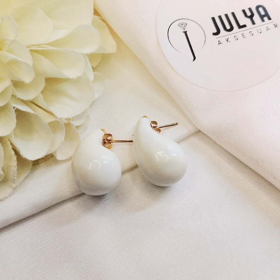 ÇELİK GOLD KARARMAZ PASLANMAZ  BEYAZ DAMLA KÜPE