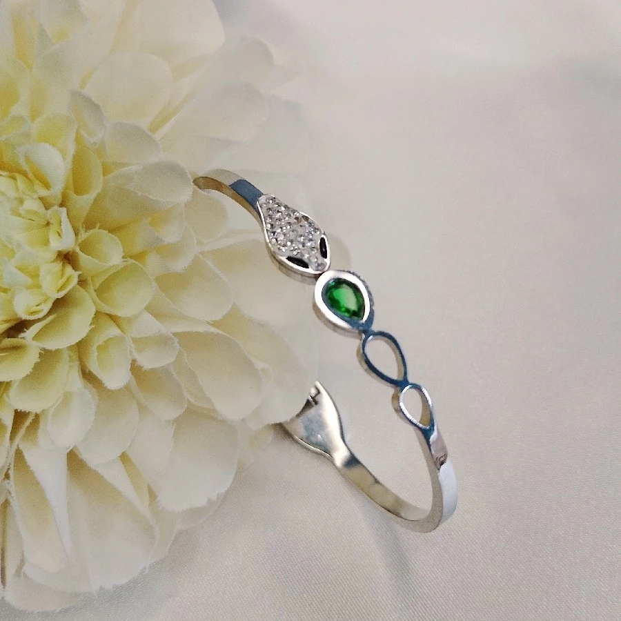 ÇELİK GÜMÜŞ RENGİ TAŞLI YILAN KARARMAZ PASLANMAZ KELEPÇE