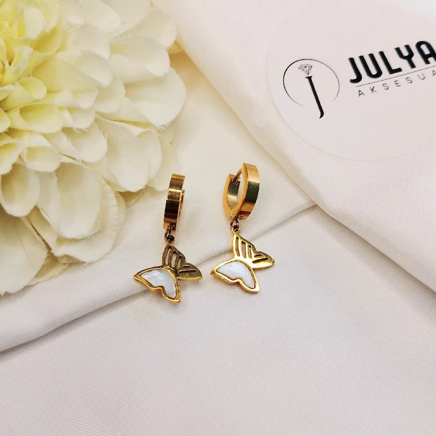 ÇELİK GOLD KARARMAZ PASLANMAZ SEDEFLİ KELEBEK KÜPE