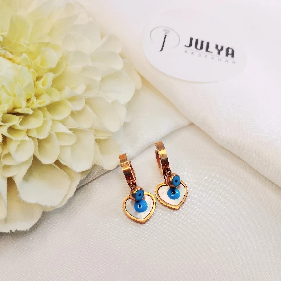 ÇELİK ROSE  KARARMAZ PASLANMAZ NAZAR BONCUKLU KÜPE