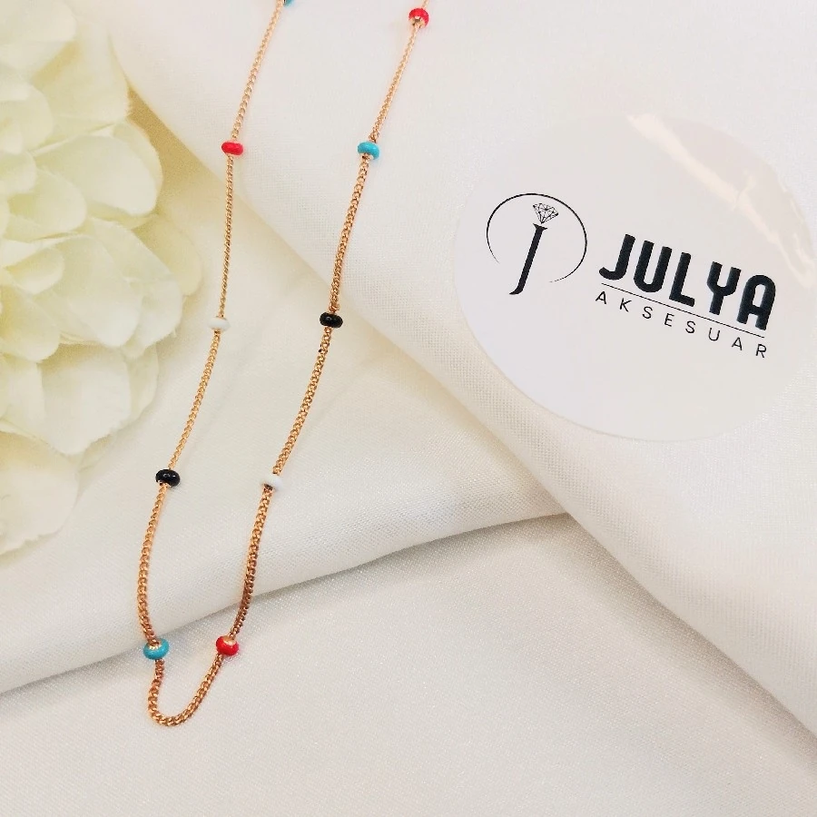 ROSE ÇELİK RENKLİ MİNELİ 45+5 CM KARARMAZ PASLANMAZ XUPING KOLYE