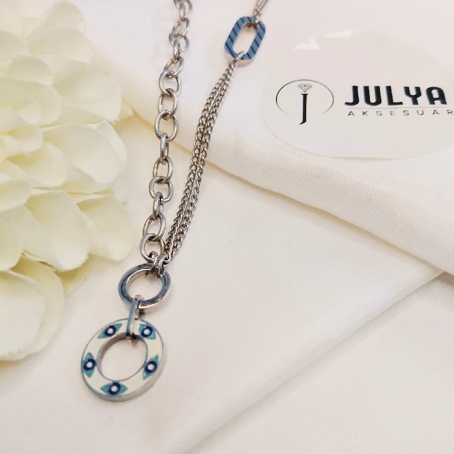 ÇELİK GÜMÜŞ RENGİ PASLANMAZ KARARMAZ YUVARLAK UÇLU  FARKLI ZİNCİRLİ 45+5 CM KOLYE