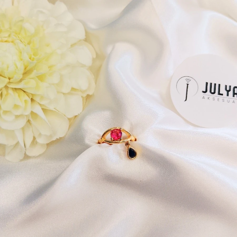 ÇELİK GOLD KRİSTAL TAŞLI  DAMLA AYARLANABİLİR YÜZÜK