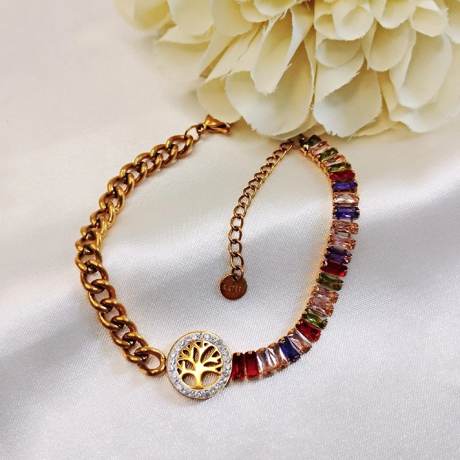 ÇELİK GOLD  SUYOLU  ZİNCİRLİ HAYAT AĞAÇLI KARARMAZ PASLANMAZ BİLEKLİK