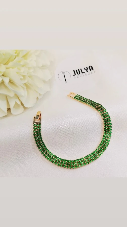 ÇELİK GOLD  YEŞİL TAŞLI SUYOLU BİLEKLİK