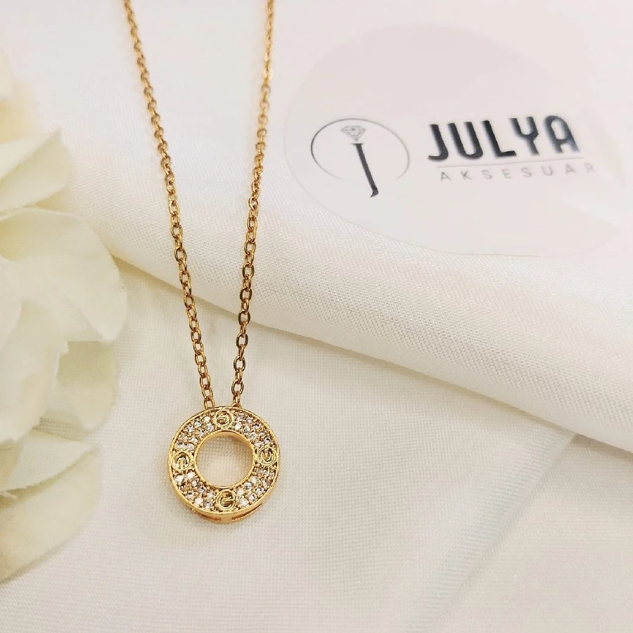 ÇELİK GOLD KARARMAZ PASLANMAZ YUVARLAK TAŞLI 45+5 CM KOLYE