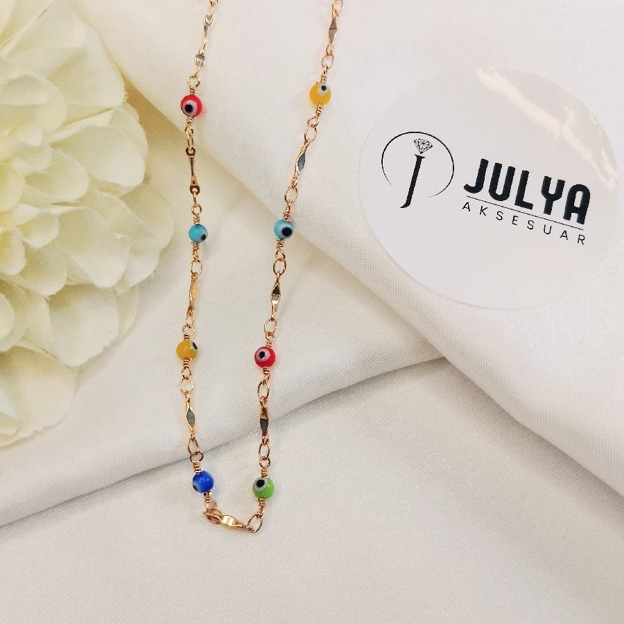 ROSE ÇELİK RENKLİ NAZAR BONCUKLU 45+5 CM KARARMAZ PASLANMAZ XUPING KOLYE