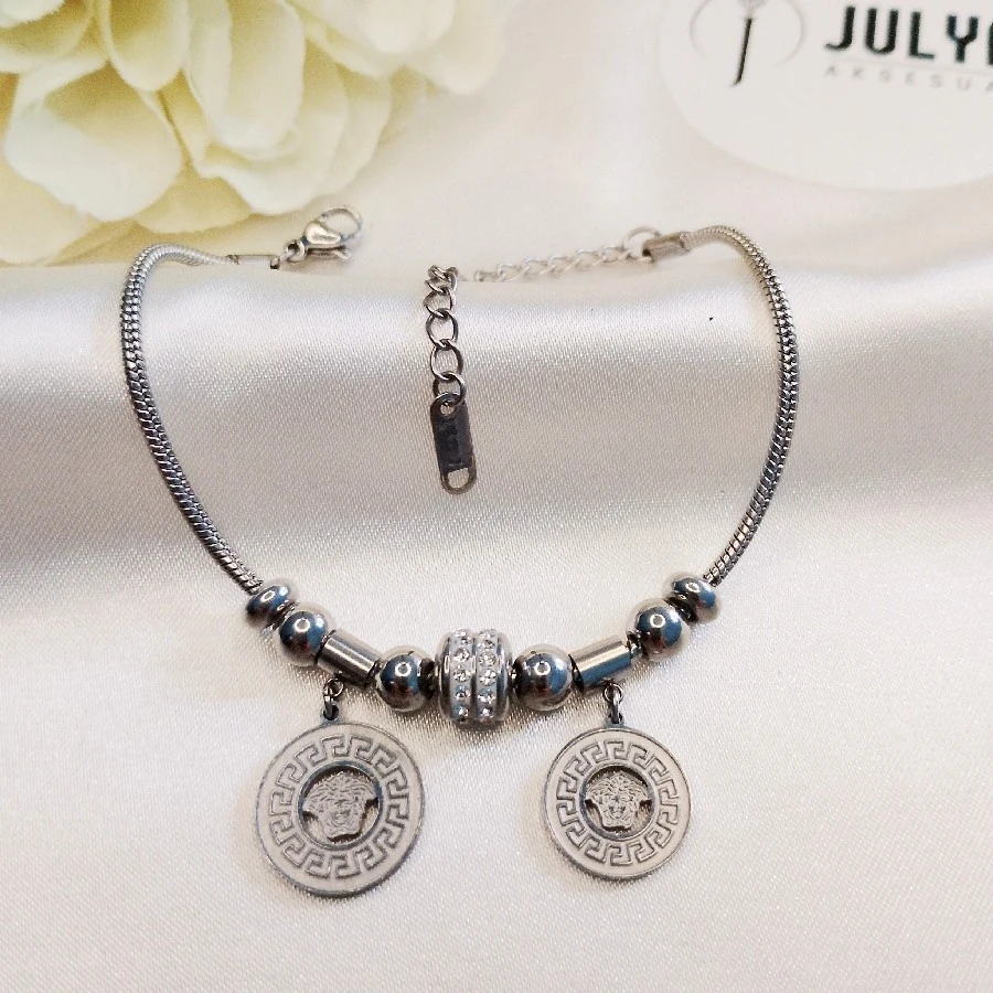 ÇELİK GÜMÜŞ RENGİ KARARMAZ PASLANMAZ TAŞLI SALLANTILI PANDORA BİLEKLİK