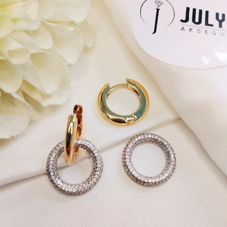 GÜMÜŞ RENGİ GOLD TAŞLI PİRİNÇ KAPLAMA KÜPE