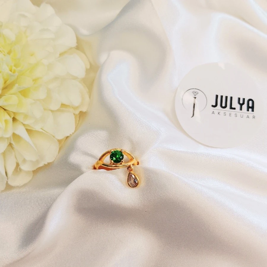 ÇELİK GOLD KARARMAZ PASLANMAZ KRİSTAL DAMLA  AYARLANABİLİR YÜZÜK