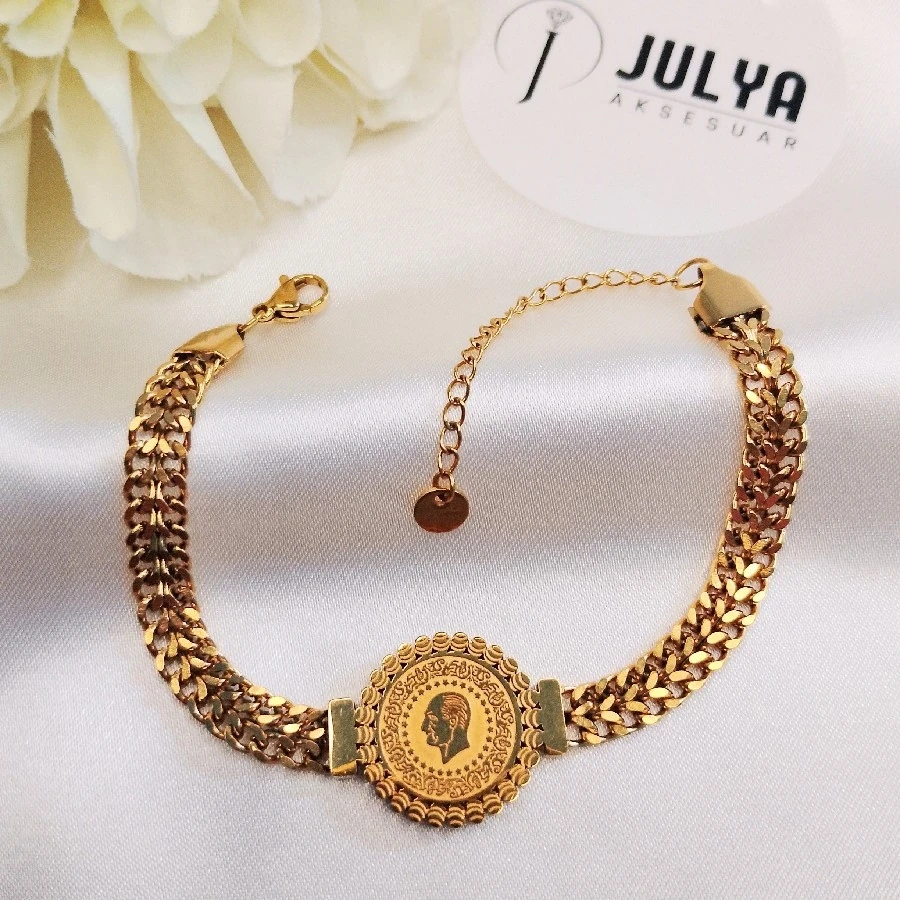 ÇELİK GOLD KARARMAZ PASLANMAZ  FARKLI ZİNCİRLİ ALTIN BİLEKLİK