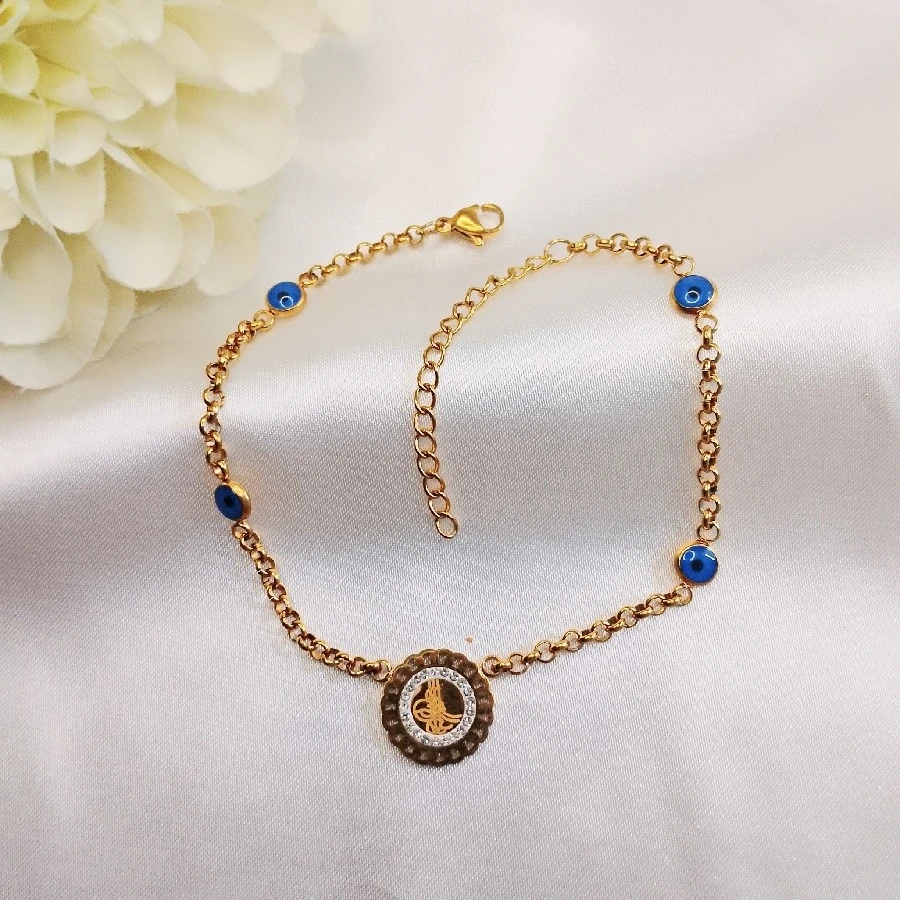 ÇELİK GOLD NAZAR BONCUKLU YUVARLAK UÇLU KARARMAZ PASLANMAZ HALHAL