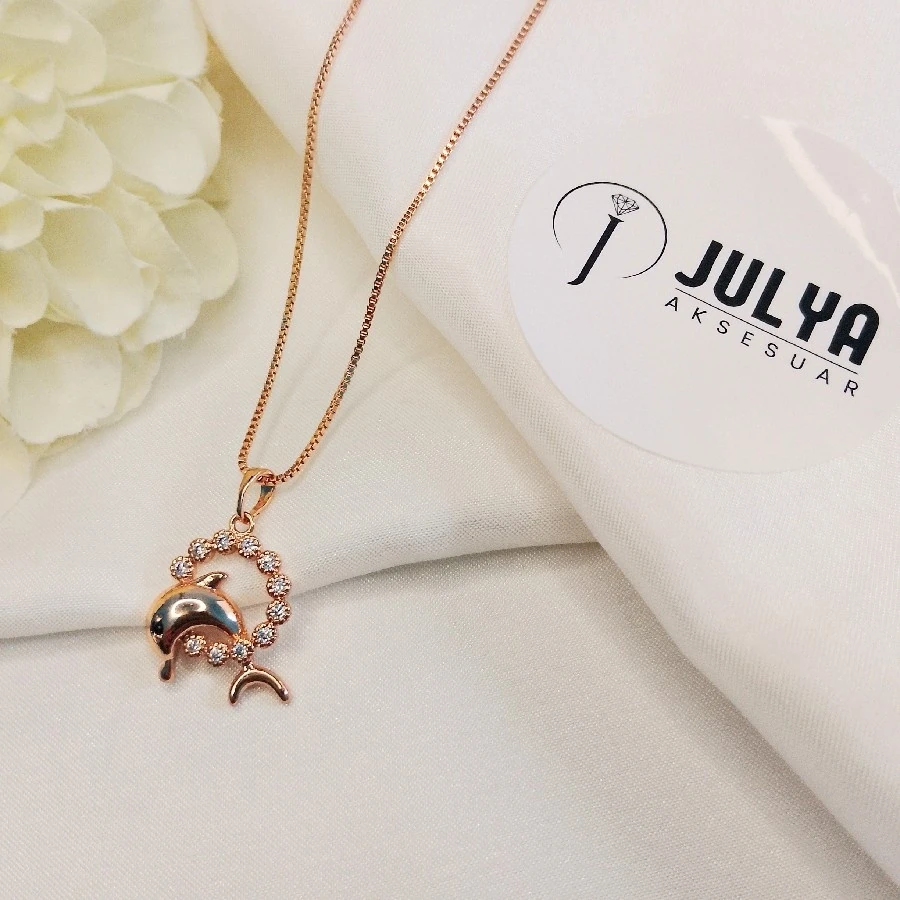 ROSE ÇELİK TAŞLI VE YUNUS BALIKLI 45+5 CM KARARMAZ PASLANMAZ XUPING KOLYE