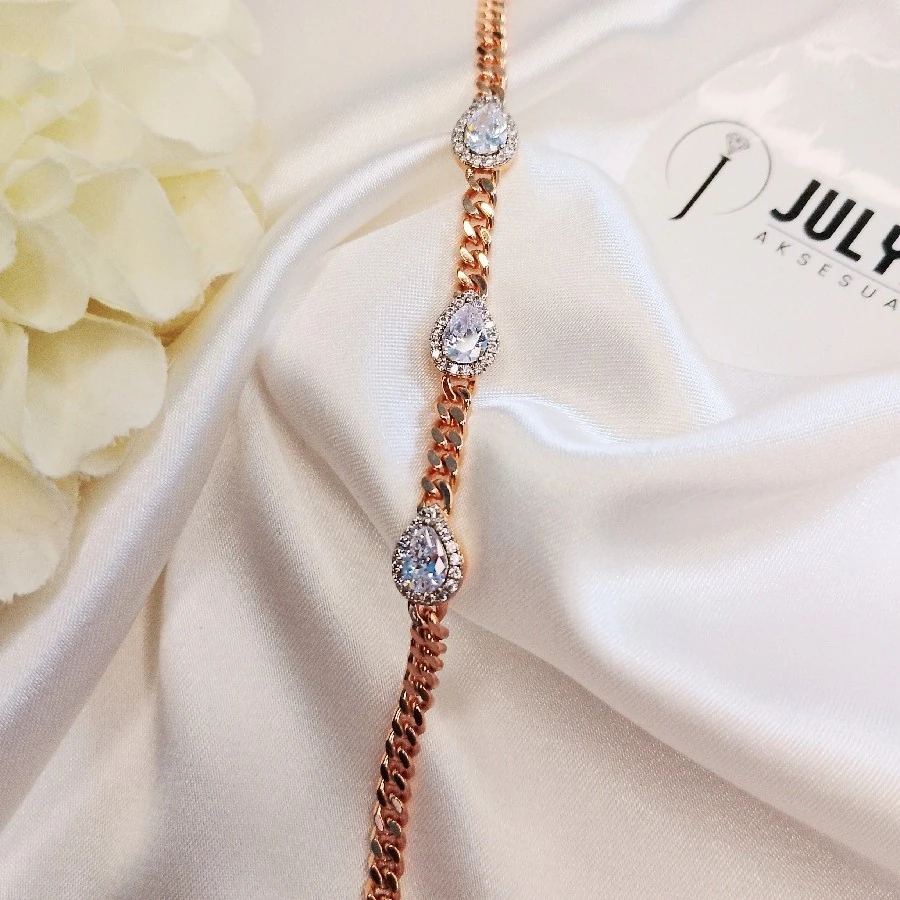 ÇELİK ROSE KARARMAZ PASLANMAZ KRİSTAL TAŞLI BİLEKLİK