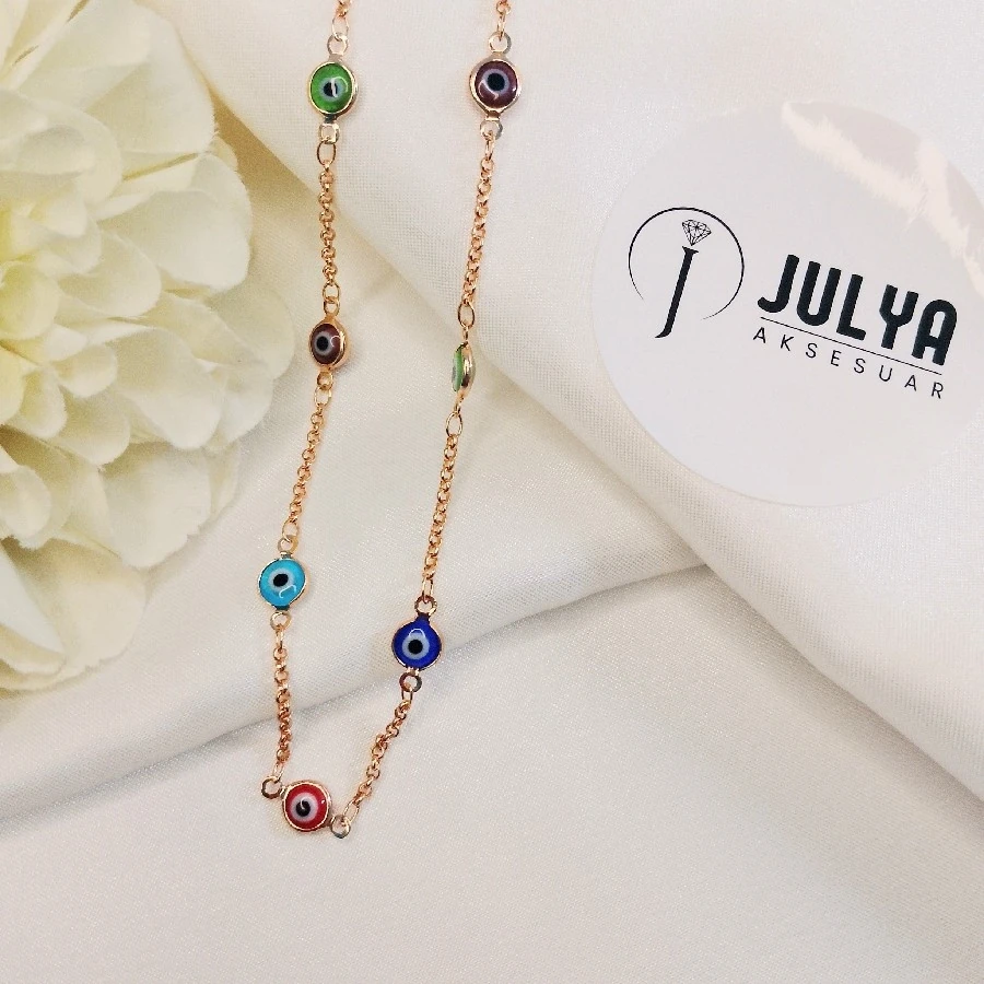 ROSE ÇELİK RENKLİ NAZAR BONCUKLU 45+5 CM KARARMAZ PASLANMAZ XUPING KOLYE