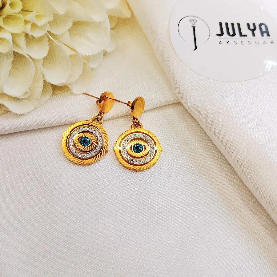 ÇELİK GOLD KARARMAZ PASLANMAZ  TAŞLI GÖZ  KÜPE