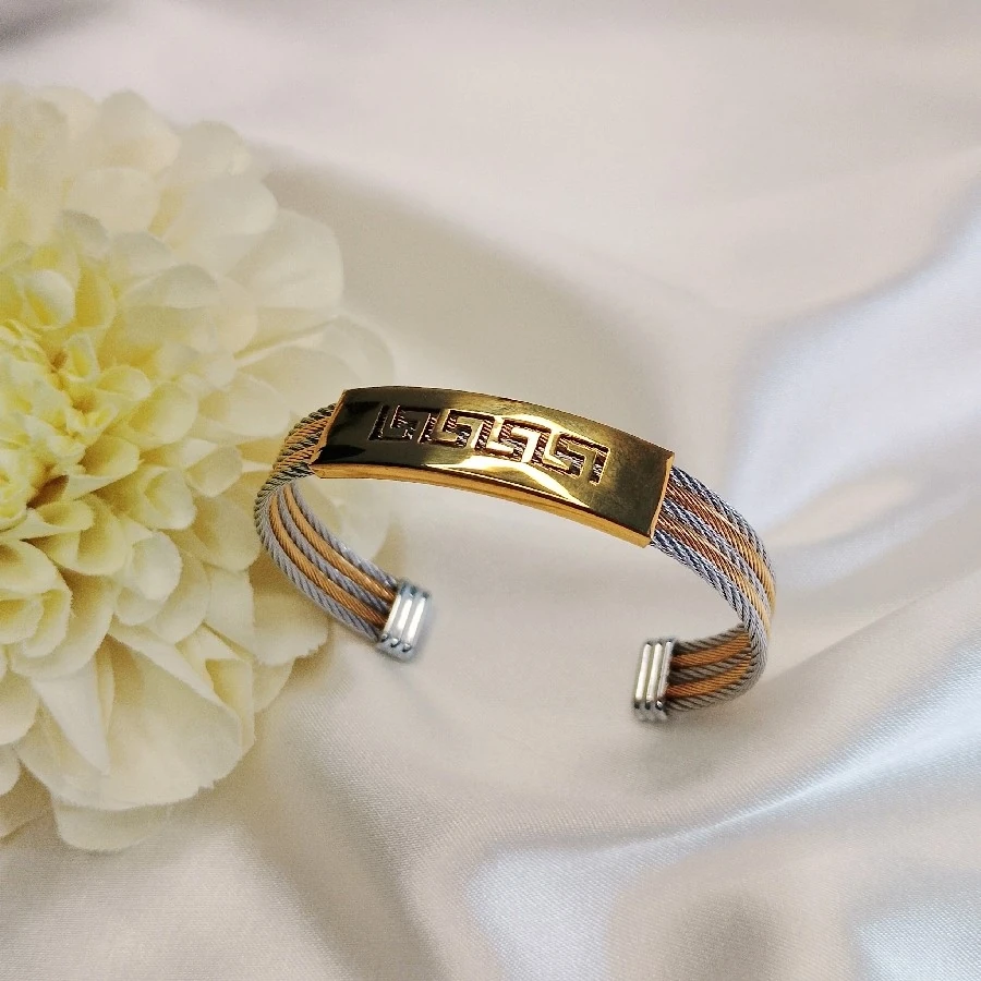 ÇELİK GÜMÜŞ RENGİ GOLD VE ROZE ŞIK AYARLANABİLİR NAKIŞLI KELEPÇE