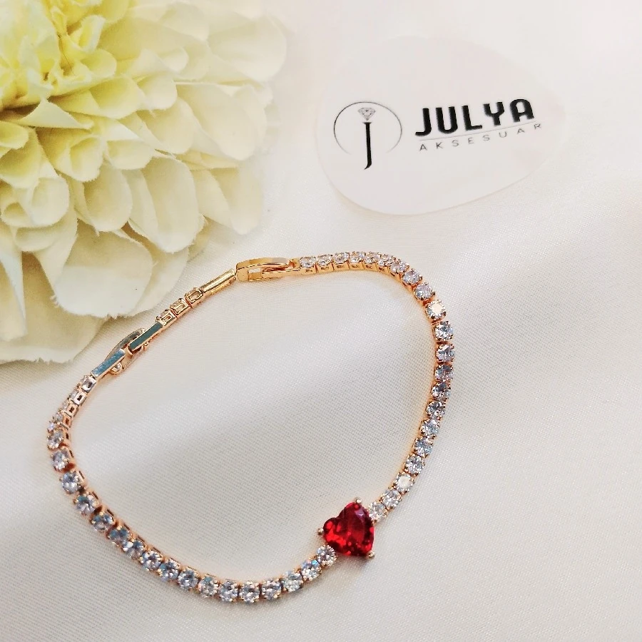 ÇELİK GOLD KIRMIZI KRİSTAL TAŞLI SU YOLU BİLEKLİK
