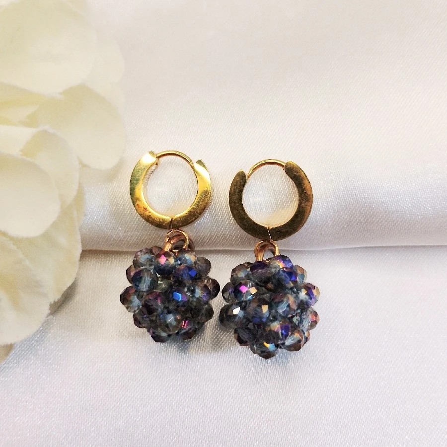 ÇELİK GOLD MOR KRİSTAL TAŞLI KÜPE