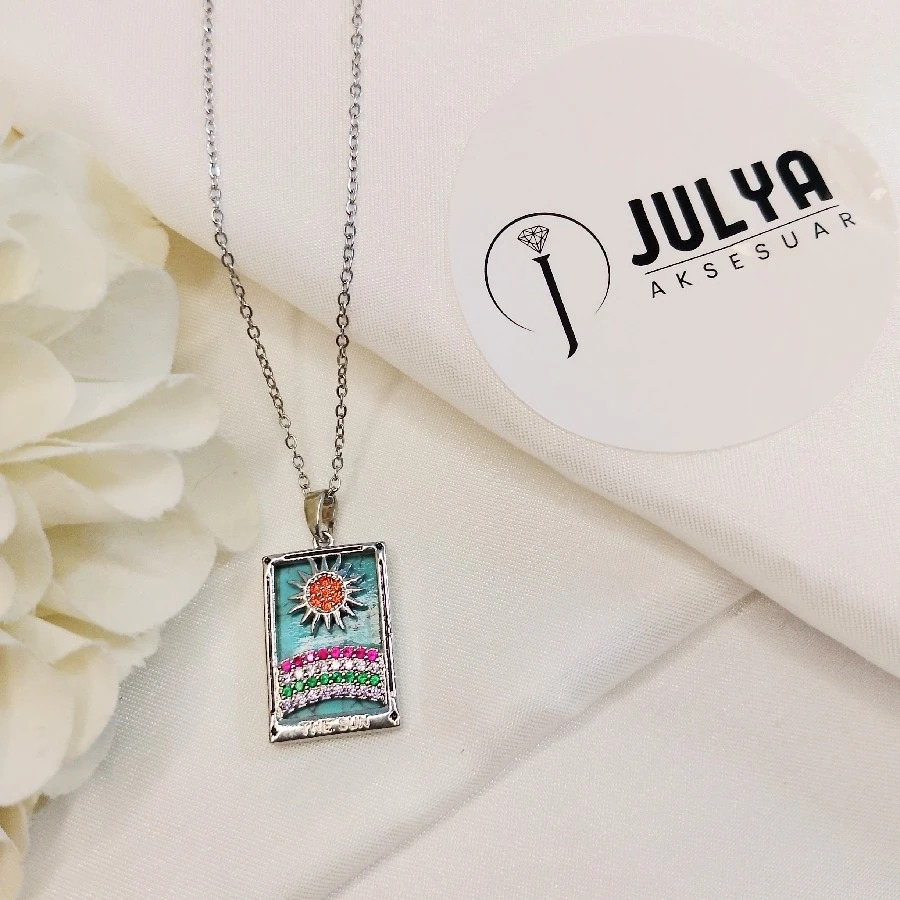 ÇELİK GÜMÜŞ RENGİ PASLANMAZ KARARMAZ 45+5 CM TAROT KOLYE