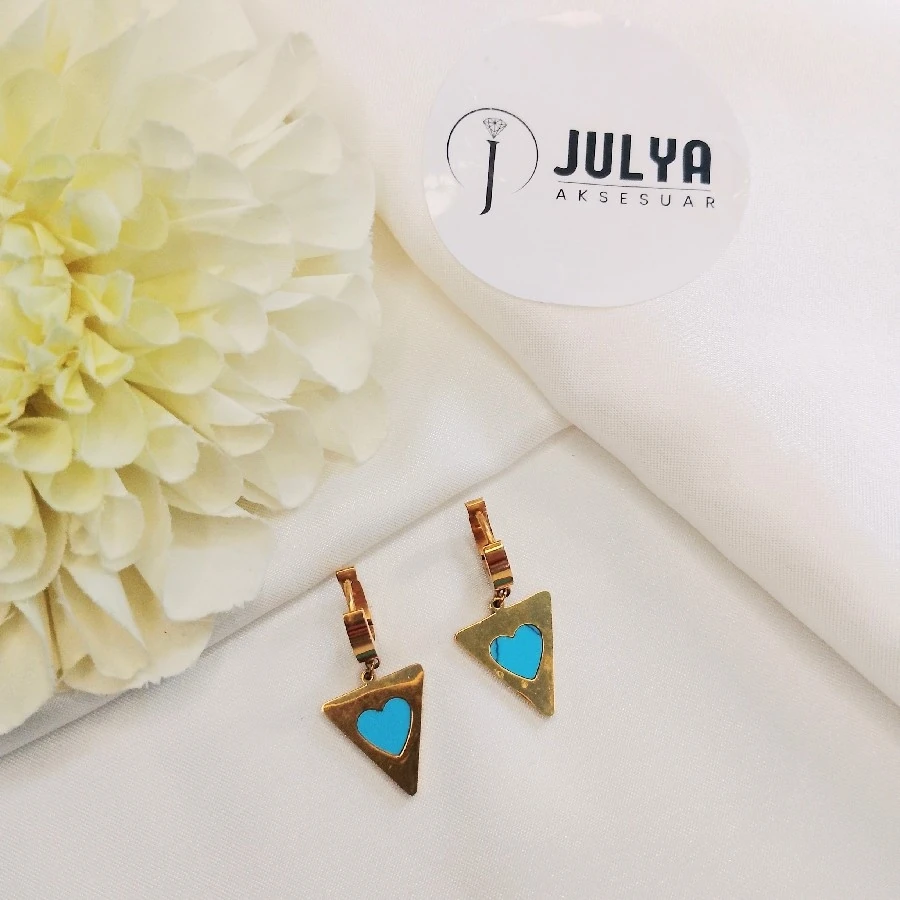 ÇELİK GOLD KARARMAZ PASLANMAZ MAVİ KALP KÜPE