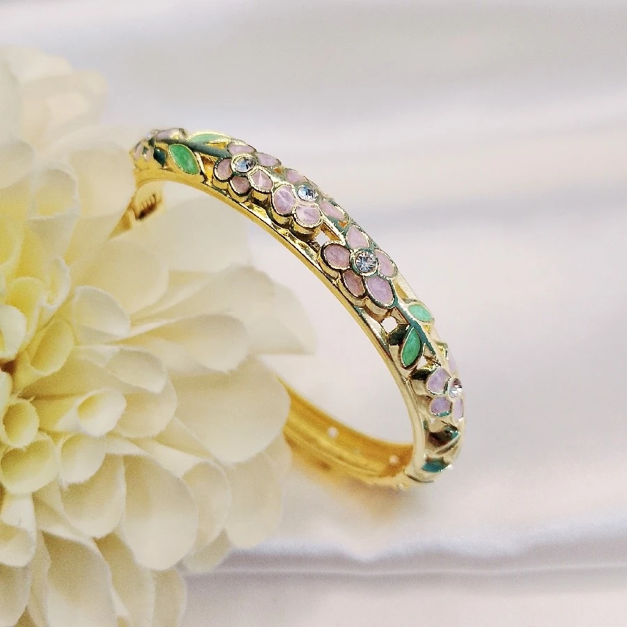 RENKLİ ÇİÇEKLİ GOLD TAŞLI MİNELİ BİLEZİK