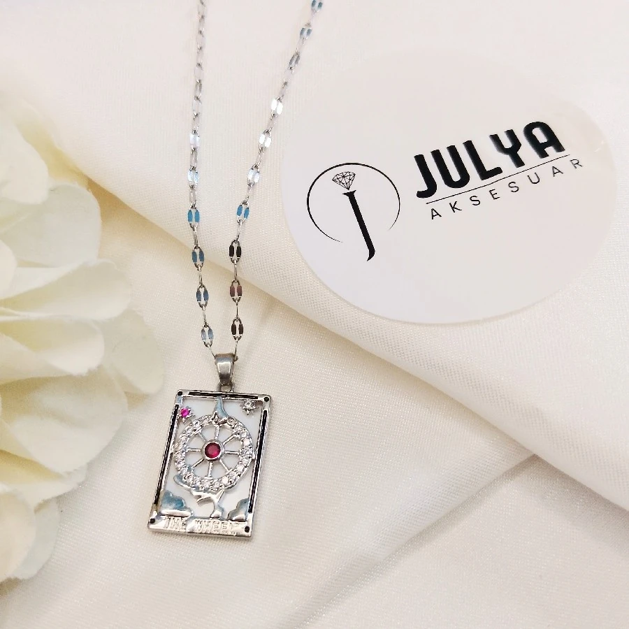 ÇELİK GÜMÜŞ RENGİ KARARMAZ PAZLANMAZ 45+5 CM TAROT KOLYE