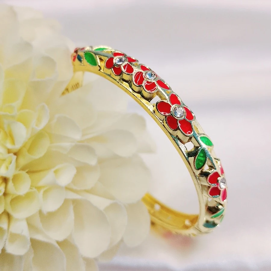 RENKLİ ÇİÇEKLİ GOLD TAŞLI MİNELİ BİLEZİK