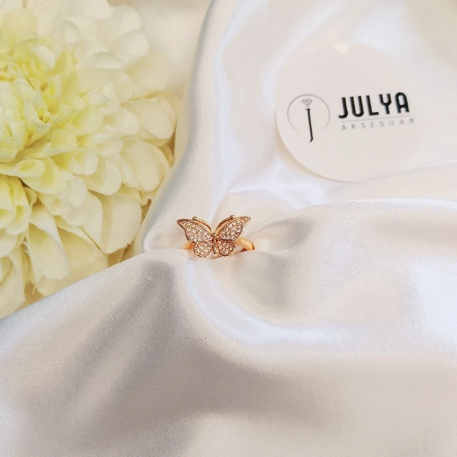 ÇELİK GOLD KARARMAZ PASLANMAZ TAŞLI KELEBEK AYARLANABİLİR YÜZÜK