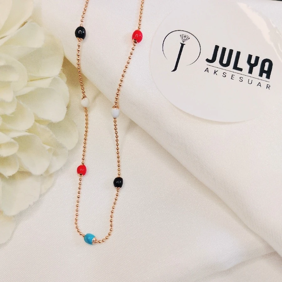 ROSE ÇELİK RENKLİ MİNELİ KARARMAZ PASLANMAZ XUPING KOLYE