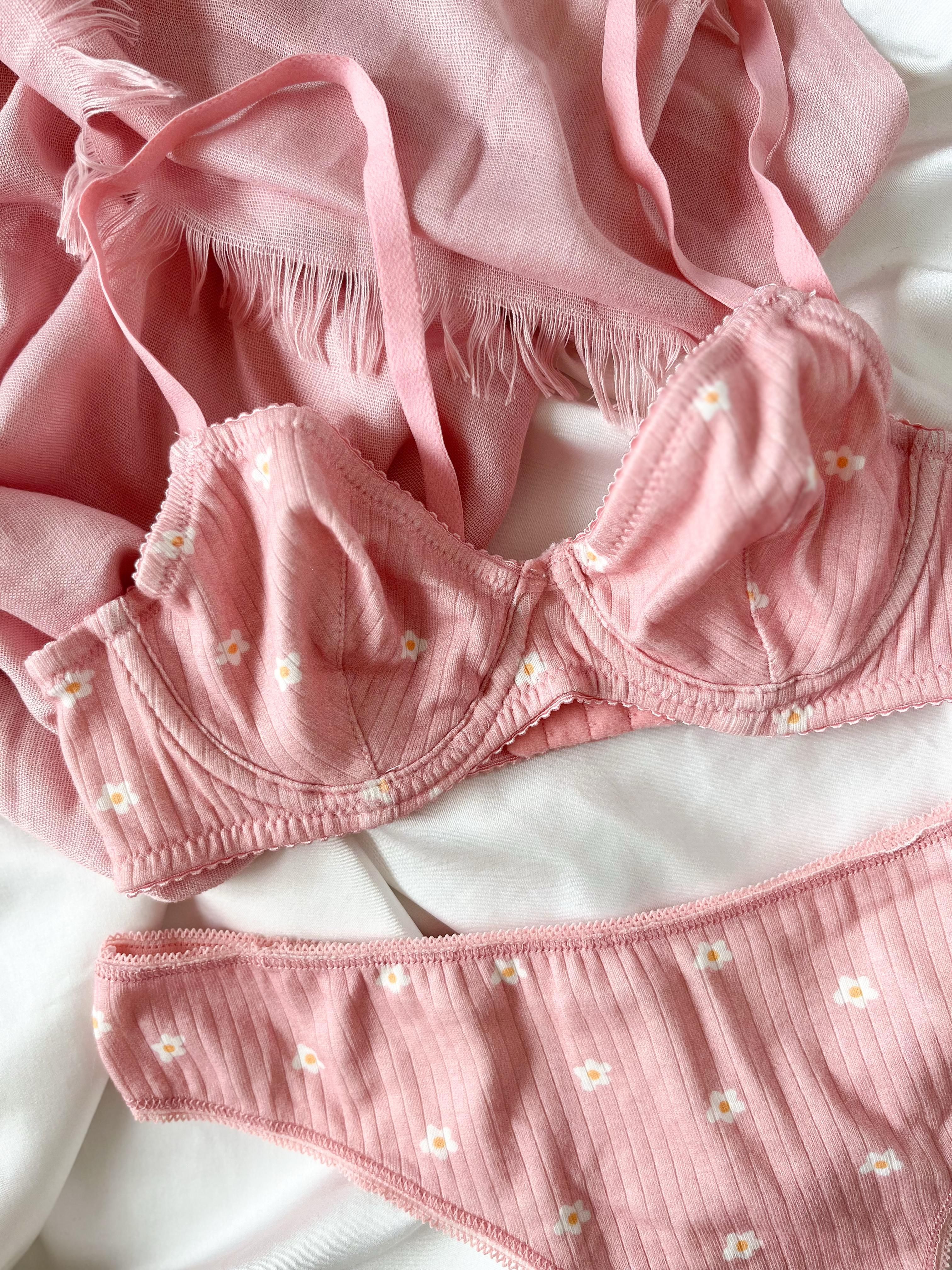 Pink Flower Modal Kumaş Bralet ve Brazilian Külot Takımı - pudra