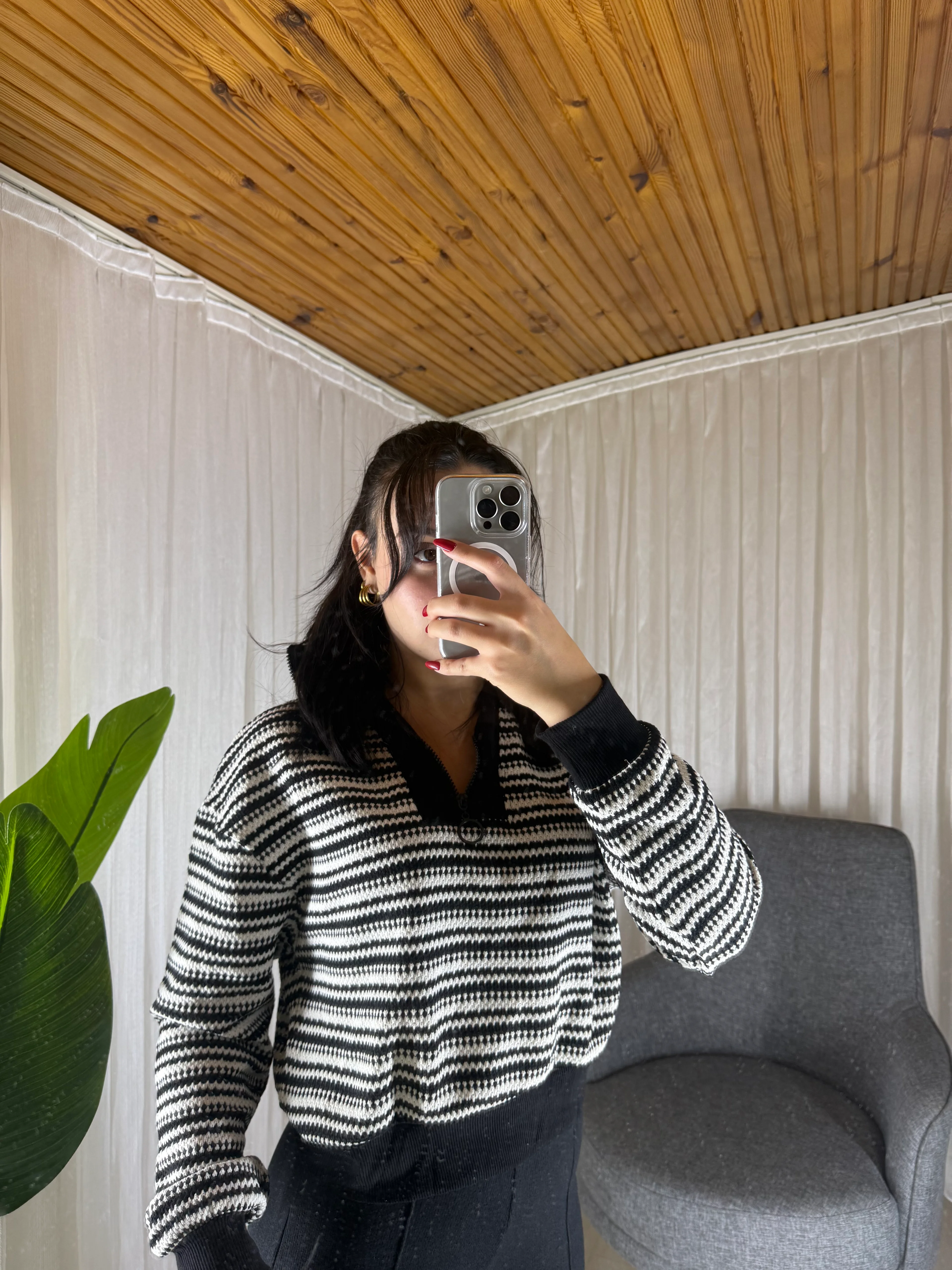  Yarım Fermuarlı Uzun Kollu Triko Kazak