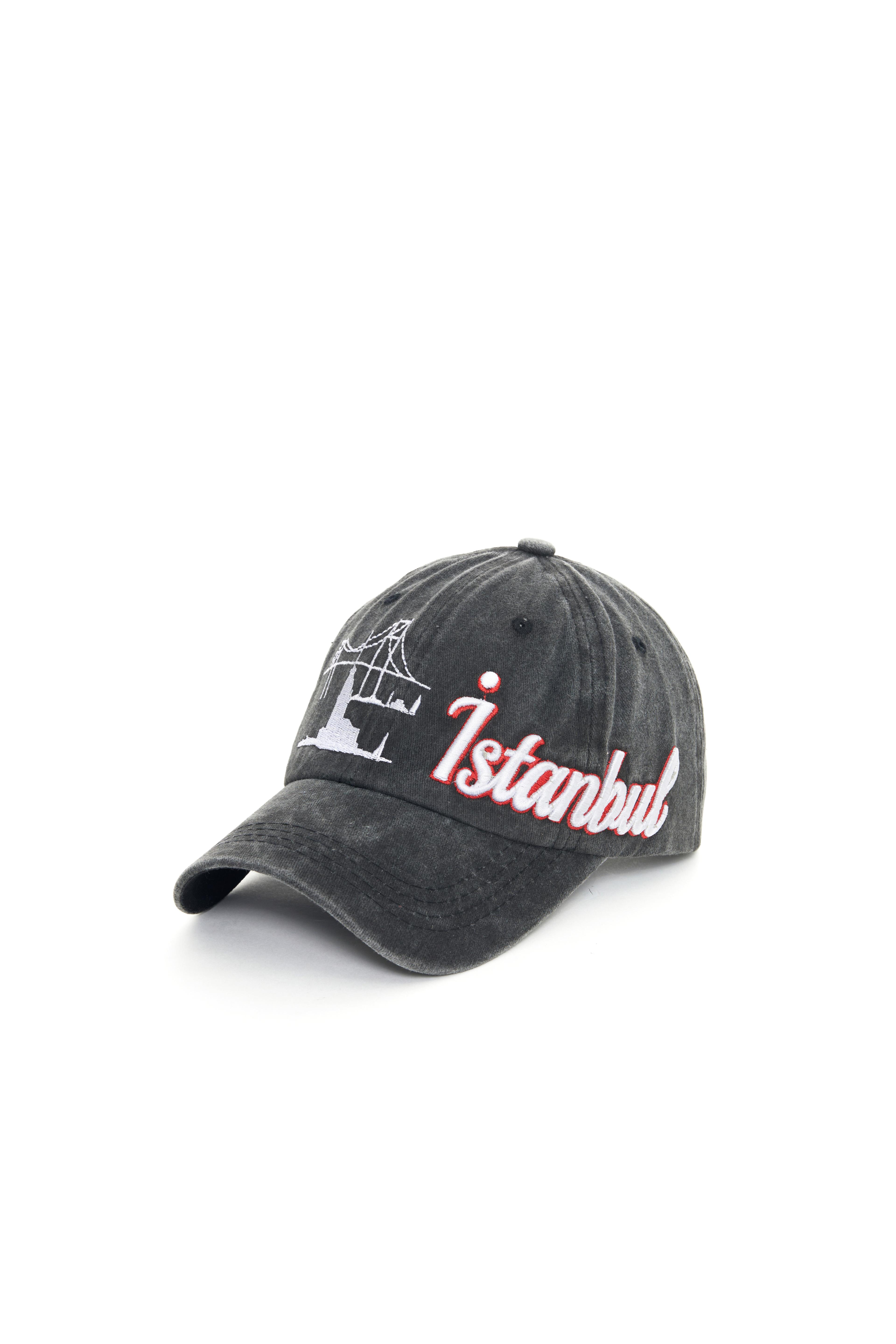 İstanbul Yıkamalı Şapka (SPECIAL DESIGN) - Siyah - Beyaz Nakış