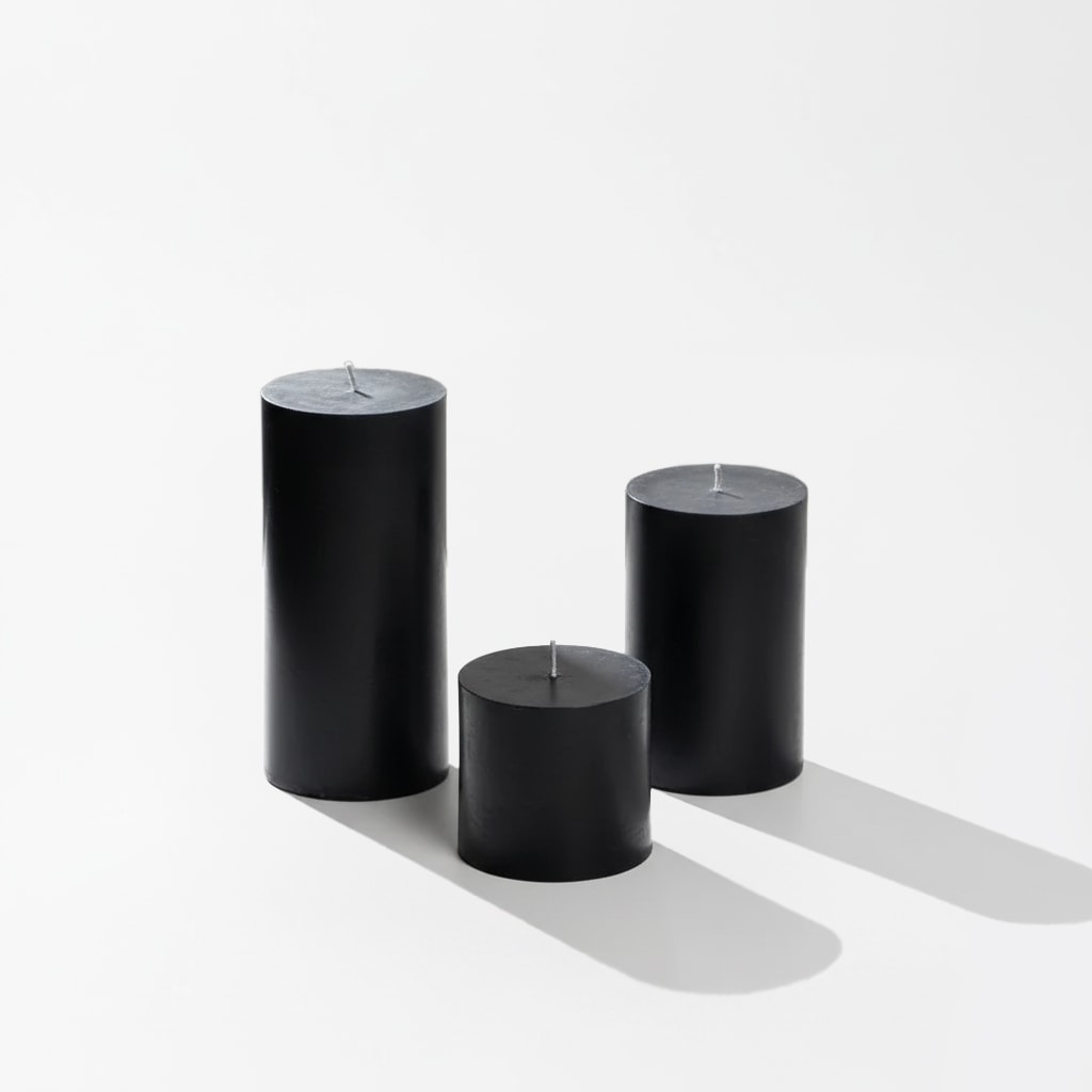 Siyah Silindir Baton Mumlar 3 lü Set